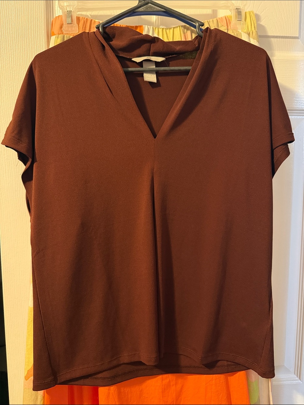 H&M Brown V-Neck Short Sleeve Top